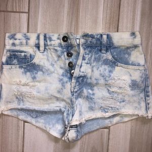 Distressed white/blue jean shorts